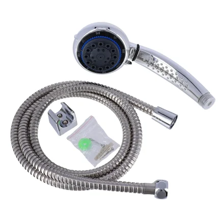 SET DUȘ - PARĂ 8 FUNCȚII + FURTUN FLEXIBIL OȚEL INOX 150CM + SUPORT - CROM