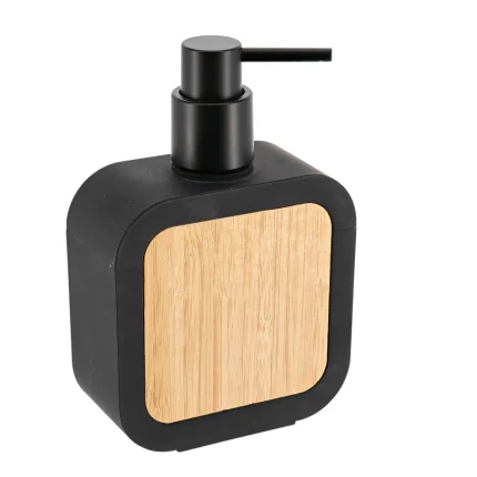 DISPENSER SĂPUN PLASTIC SI BAMBUS 350 ML - NEGRU