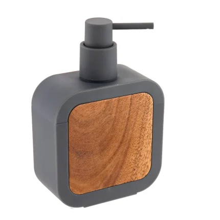 DISPENSER SĂPUN PLASTIC SI BAMBUS 350 ML - GRI