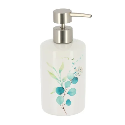 DISPENSER SĂPUN CERAMICĂ 320 ML DESIGN FLORAL - ALB / BLEU