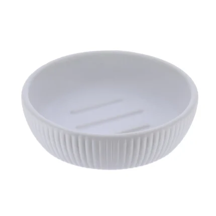SĂPUNIERA CERAMICĂ ROTUNDĂ STRIATII - ALBA