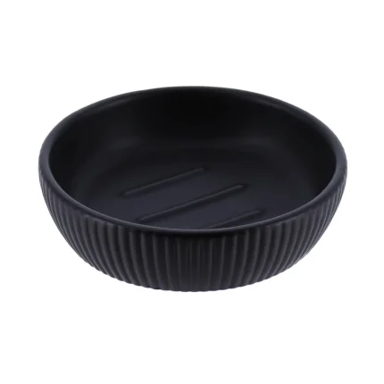 SĂPUNIERA CERAMICĂ ROTUNDĂ STRIATII - NEAGRĂ