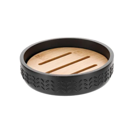 SĂPUNIERA POLIRĂȘINĂ / BAMBUS ROTUNDĂ - NEAGRĂ