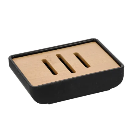 SĂPUNIERA PLASTIC / BAMBUS DREPTUNGHI - NEAGRĂ