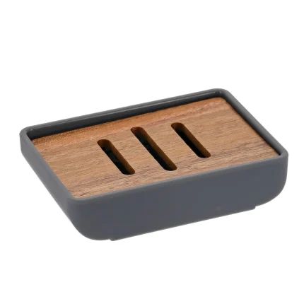 SĂPUNIERA PLASTIC / BAMBUS DREPTUNGHI - GRI