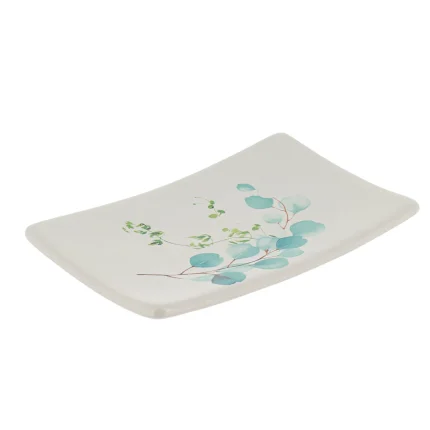 SĂPUNIERA CERAMICĂ DESIGN FLORAL - ALB / BLEU