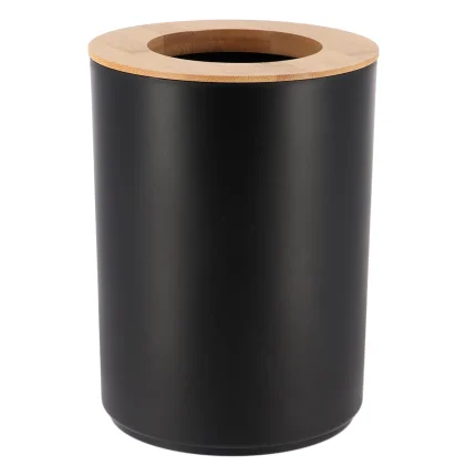 COȘ GUNOI PLASTIC 5L CAPAC BAMBUS - NEGRU | COȘURI DE GUNOI BAIE
