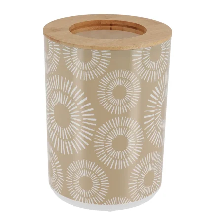 COȘ GUNOI PLASTIC CAPAC BAMBUS DESIGN SPIRALE 5L - CREM | COȘURI DE GUNOI BAIE