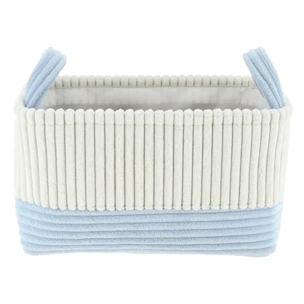 Coș rufe bicolor catifelat rectangular mare 36X26X20 cm - Alb  / Azur | Organizatoare baie