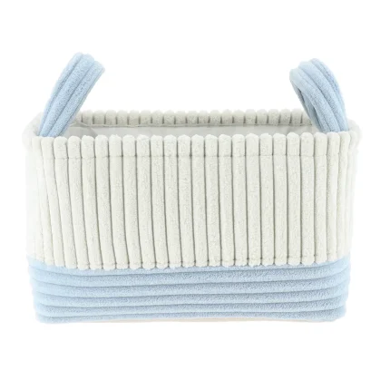 Coș rufe bicolor catifelat rectangular mediu 32X20X18 cm - Alb / Azur | Organizatoare baie