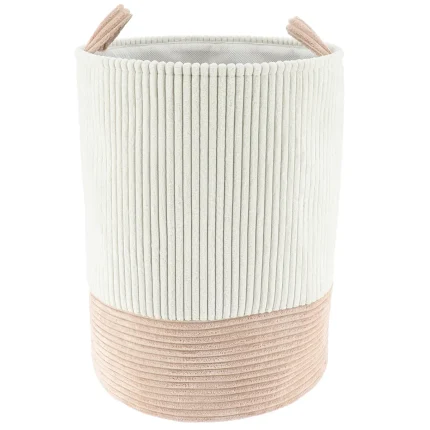 Coș rufe bicolor catifelat 40X54 cm mare - ALB / BEJ | Organizatoare baie