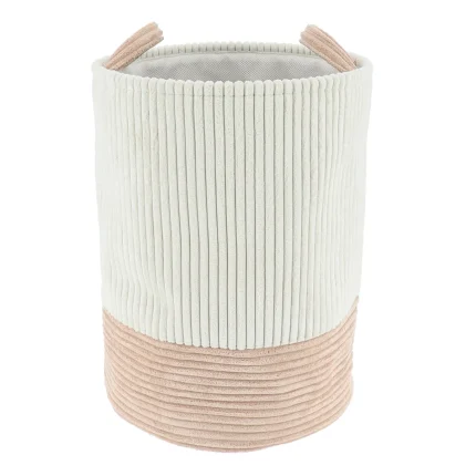 Coș rufe bicolor catifelat 35X46 cm mediu - Alb / Bej | Organizatoare baie