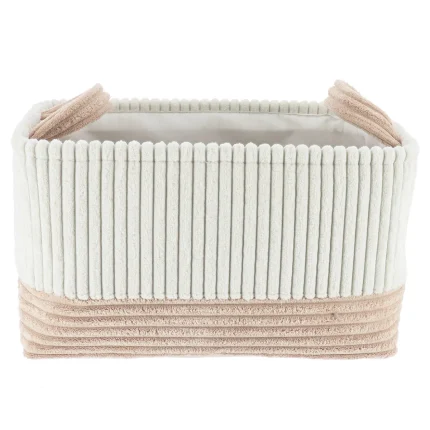 Coș rufe bicolor catifelat rectangular mare 36X26X20 cm - Alb / Bej | Organizatoare baie