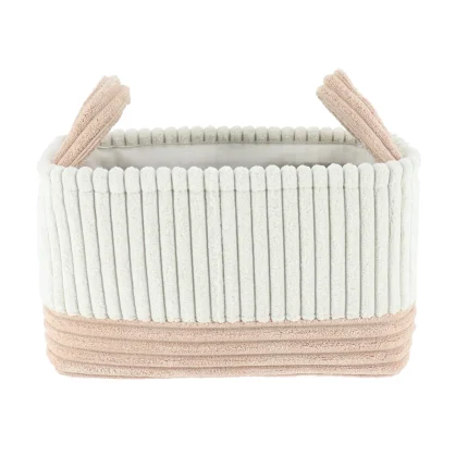 Coș rufe bicolor catifelat rectangular mic 28X16X16 cm - Alb / Bej | Organizatoare baie