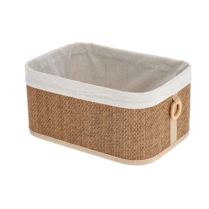 Coș rectangular BAMBUS / IN mare 36.5X26X17 cm - Alb / Bamboo | Organizatoare baie