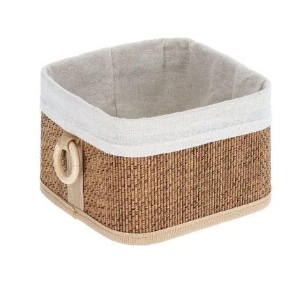 Coș rectangular BAMBUS / IN mic 20X20X13.5 CM - Alb / Bamboo | Organizatoare baie