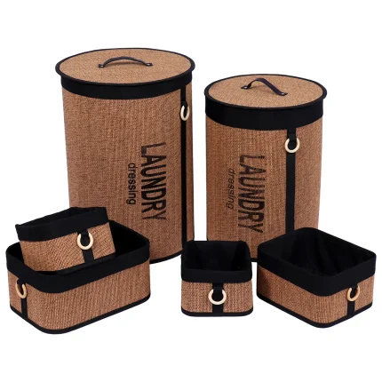 Set 6 X coș rufe BAMBUS – Negru / Bamboo | Organizatoare baie set