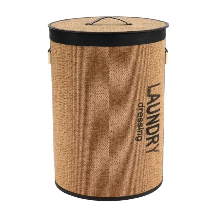 Coș rufe cu capac BAMBUS mare 42X58 CM – Negru / Bamboo | Organizatoare baie