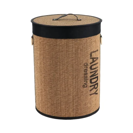 Coș rufe cu capac BAMBUS mediu 38X50 cm – Negru / Bamboo | Organizatoare baie