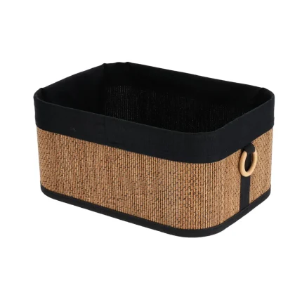 Coș rectangular BAMBUS / IN mare 36.5X26X17 cm - Natural/Negru | Organizatoare baie