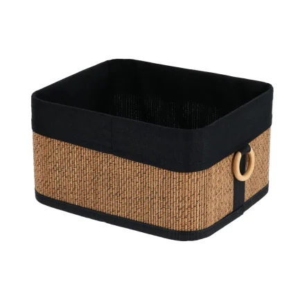 Coș rectangular BAMBUS / IN mediu 28.5X23X15 cm - Natural/Negru | Organizatoare baie