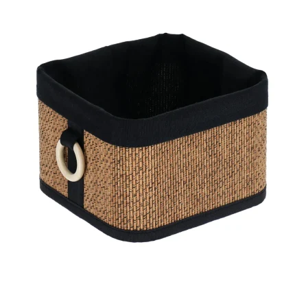 Coș rectangular BAMBUS / IN mic 20X20X13.5 cm - Natural/Negru | Organizatoare baie