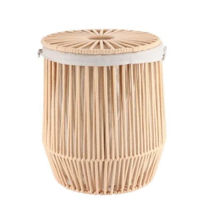 Coș rufe mediu cu capac efect sfoară POLIESTER / BUMBAC 37X45 cm - Bej | Organizatoare baie