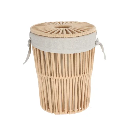 Coș rufe mic cu capac efect sfoară POLIESTER / BUMBAC 25X32 cm - Bej | Organizatoare baie