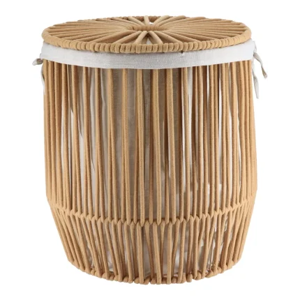 Coș rufe mare cu capac efect sfoară POLIESTER / BUMBAC 45X50 cm - Greige | Organizatoare baie