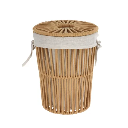 Coș rufe mic cu capac efect sfoară POLIESTER / BUMBAC 25X32 cm – Greige | Organizatoare baie