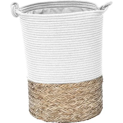 Coș rufe mare BUMBAC / IARBA DE MARE 37X50 cm - Alb / Natural | Organizatoare baie