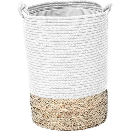 Coș rufe mic BUMBAC / IARBA DE MARE 33,5X45 cm - Alb / Natural | Organizatoare baie