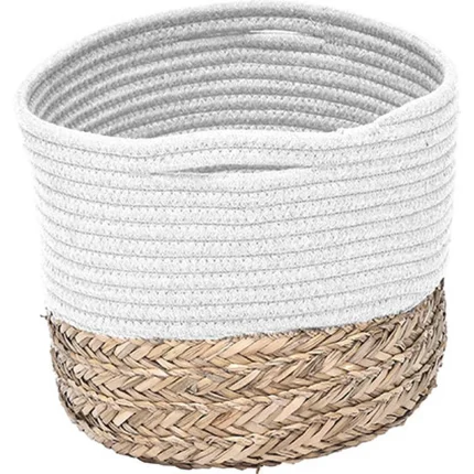 Coș rufe BUMBAC / IARBA DE MARE 32X25X20 cm - Alb / Natural | Organizatoare baie