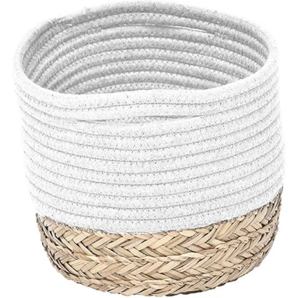 Coș rufe BUMBAC / IARBA DE MARE 30X22X17 cm - Alb / Natural | Organizatoare baie