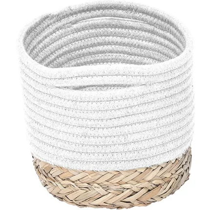 Coș rufe BUMBAC / IARBA DE MARE 25X20X16 cm - Alb / Natural | Organizatoare baie