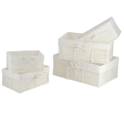 Set 5 X coș depozitare HÂRTIE / METAL / IN - Alb | Organizatoare baie set