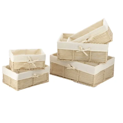 Set 5 X coș depozitare HÂRTIE / METAL / IN – Crem | Organizatoare baie set