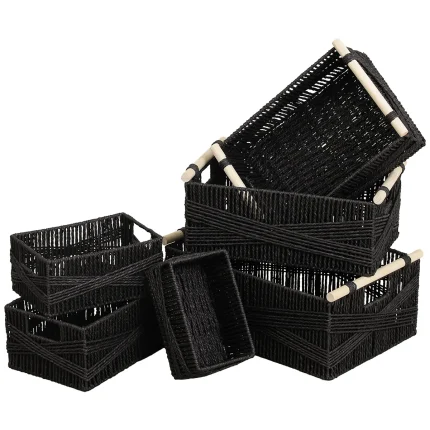 Set 6 X coș depozitare HÂRTIE / METAL - Negru | Organizatoare baie set
