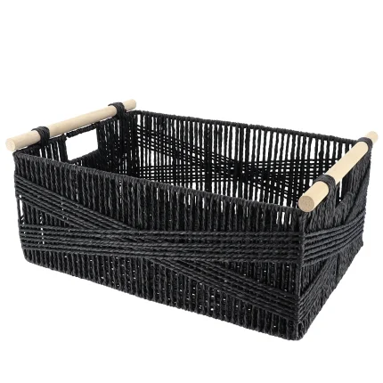 Coș depozitare HÂRTIE / METAL / LEMN 44X31X17 cm Negru | Organizatoare baie