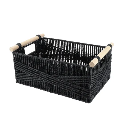 Coș depozitare HÂRTIE / METAL / LEMN 34X23,5X14 cm - Negru | Organizatoare baie