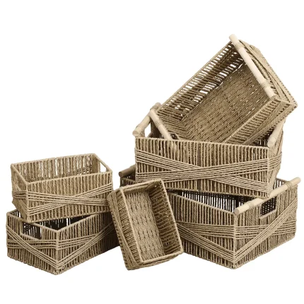 Set 6 X coș depozitare HÂRTIE / METAL – Natural | Organizatoare baie set