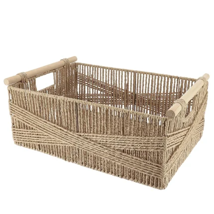 Coș depozitare HÂRTIE / METAL / LEMN 44X31X17 cm Natural | Organizatoare baie