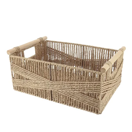 Coș depozitare HÂRTIE / METAL / LEMN 39X27X15,5 cm Natural | Organizatoare baie