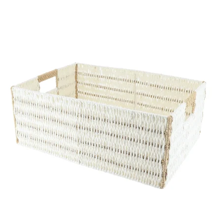 Coș bicolor depozitare METAL / HÂRTIE 44X31X17 cm – Alb / Natural | Organizatoare baie