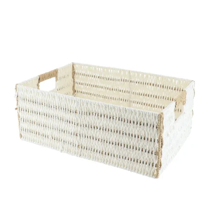 Coș bicolor depozitare METAL / HÂRTIE 39X27X15,5 cm – Alb / Natural | Organizatoare baie