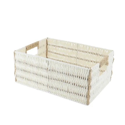Coș bicolor depozitare METAL / HÂRTIE 34X23,5X14 cm – Alb / Natural | Organizatoare baie