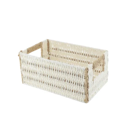 Coș bicolor depozitare METAL / HÂRTIE 26X17,5X12 cm – Alb / Natural | Organizatoare baie