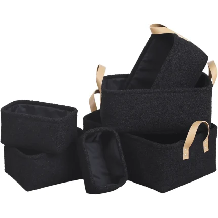 Set 6 X coș depozitare POLIESTER finisaj pufos - Negru | Organizatoare baie set