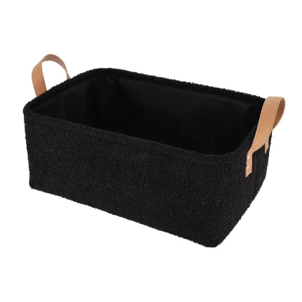 Coș depozitare rectangular POLIESTER finisaj pufos 44X31X17 cm – Negru | Organizatoare baie