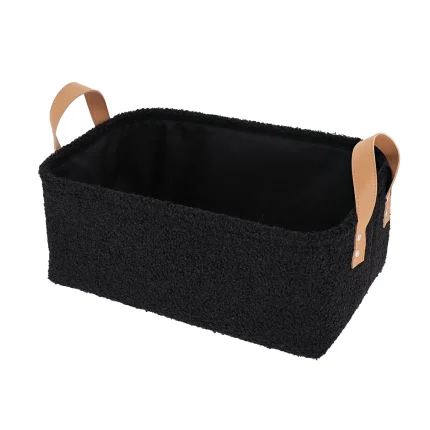 Coș depozitare rectangular POLIESTER finisaj pufos 39X27X15,5 cm – Negru | Organizatoare baie
